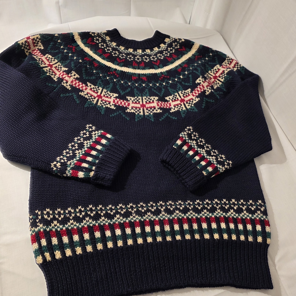 Allen Solly Multicolor Fair Isle Crewneck All Wool Vintage Nordic Sweater. Nice!